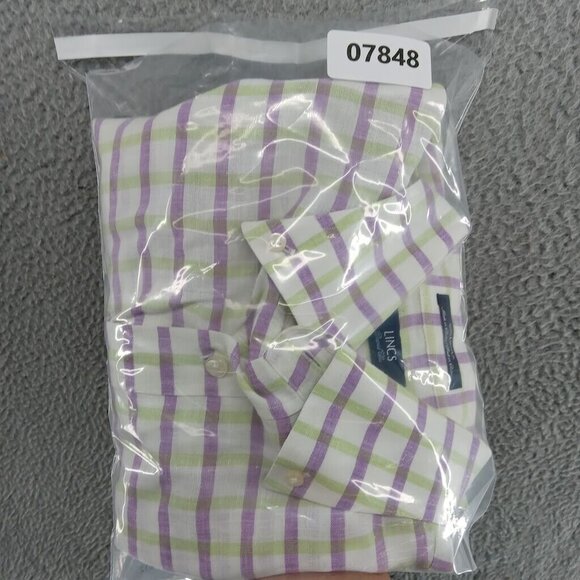 Lincs Shirt Mens Large White‎ Green Purple 100% Linen Button Down David Chu - Picture 7 of 7
